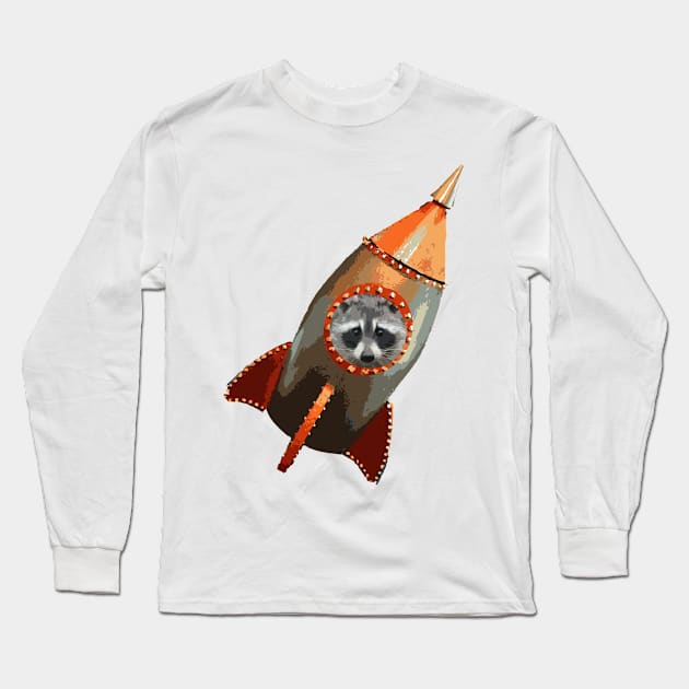 Racoon in a Rocket Long Sleeve T-Shirt by RockyBadlands